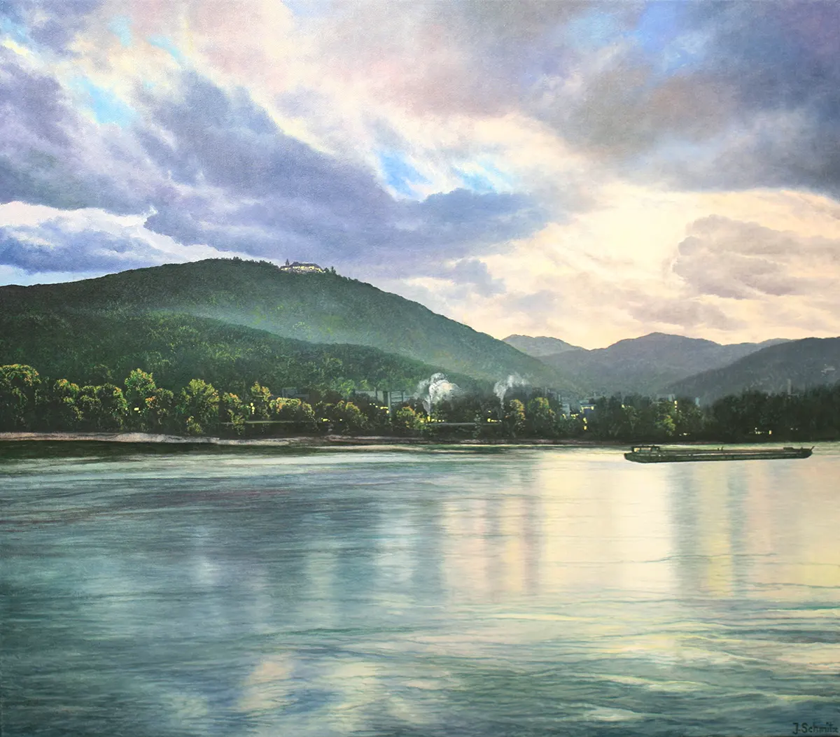 Blick vom Rheinhotel Dreesen - Ölgemälde - Landschaftsmalerei